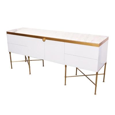 China (Other) Adjustable Modern Luxury French Gold Leg Marble Top White Lacquered Victorian Sideboard Coffee Table With Drawer for sale