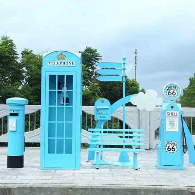 China Eco-friendly Wholesale Customized London Phone Booth Blue Metal Telephone Booth Decoration Classic Decor For Sale for sale