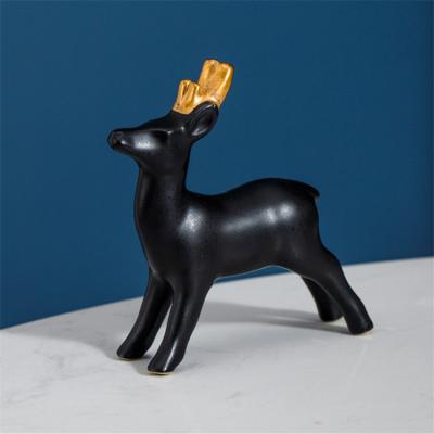 China Black Art Decor Miniature Home Decor Accessories Ceramic Gold Deer Christmas Ceramic Home Decoration For Living Room for sale