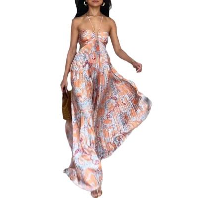 China Anti-wrinkle fashion 2023 dressbirthday women backless pleated dresses new summer printing sexy elegance for sale