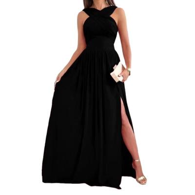 China new 2023 summer elegant casual bridesmaid dress Anti-wrinkle mother of the bride dress sleeveless halter crossover sexy dress for sale