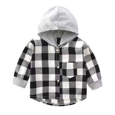 China Anti-Shrink Shirt Kids Clothes Spring Autumn Boy Plaid Plaid Bottom Jacket Girls Hooded Baby Long Sleeve Shirt for sale