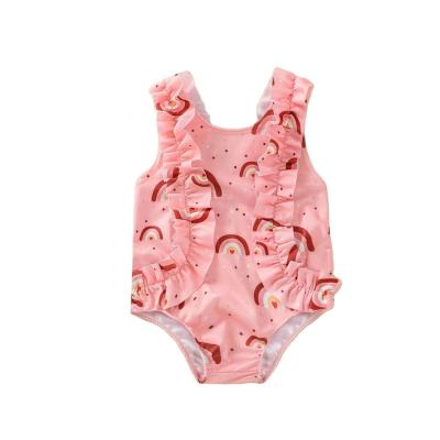 China Breathable Kids Girl Water Sports Print Bikini High Waist Women's One-Piece Lace Swimsuit for sale