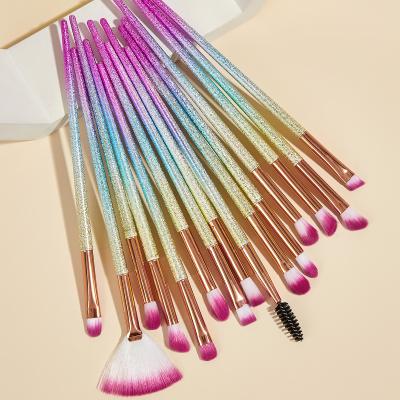 China Olive Silver Aluminum Makeup Brushes With Colorful Candy Beads Personalized Makeup Brushes 15 Pcs For Women 2022 Fashion for sale