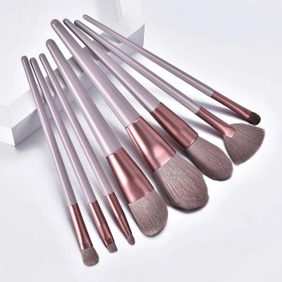 China 8pcs Olive Aluminum Professional High Quality Private Label Makeup Silver Set Brush For Powder Base Eyeshadow Eyeliner Eyebrow Makeup for sale