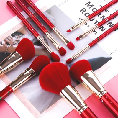 China Olive Christmas Aluminum Gift Set Wholesale 10pcs Professional Luxury Flat Makeup Brush Set for sale