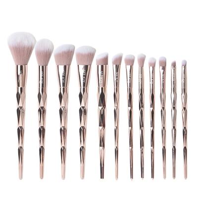 China High Quality Shine Aluminum Luxury Handle Makeup Brush Set Olive Cosmetics Makeup Brush Set for sale