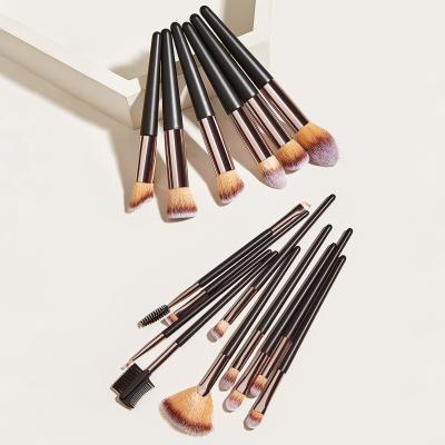 China Olive Wholesale 16 PCS Black Brown Aluminum Cosmetic Make Up Brush OEM Design Single Handle Makeup Brush Set Available for sale