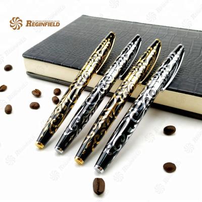 China Luxury Gifts Metal Roller Pen With Raised Pattern In Chrome Emboss Gold Trackball Pen With Liquid Ink for sale