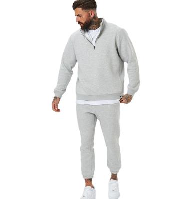 China Breathable Wholesale Custom 2 Piece Set Sweatsuit Mens Heavy Brushed Fleece Fabric Marl Gray Zipper Set To Sew Logo Custom Mens Tracksuit for sale