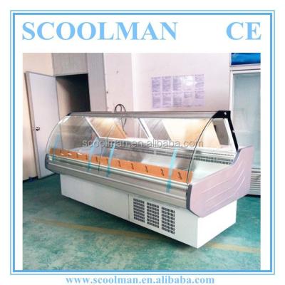 China Single-Temperature Scoolman Commercial Lift-Up Grocery Glass Meat Crate for sale