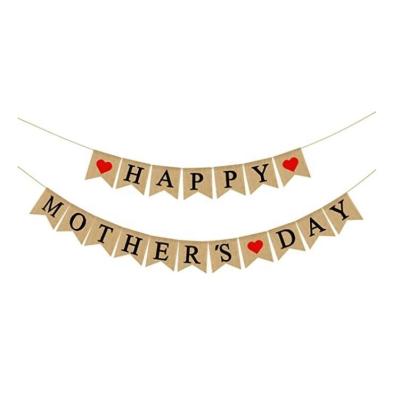 China Durable Rustic Burlap Party Decorations Gifts Happy Mothers Day Banner for sale