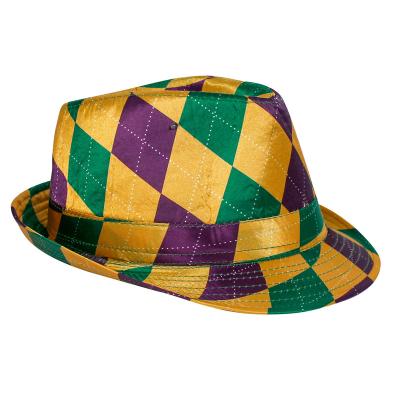 China Polyester Mardi Gras Color Harlequin Fedora Hats With Flashing Lights for sale