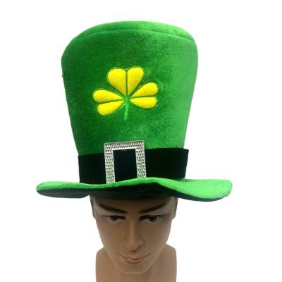 China Polyester St. Patrick's Day Green Leprechaun Top Hat Shamrock Velvet Irish Hat For Men And Women for sale