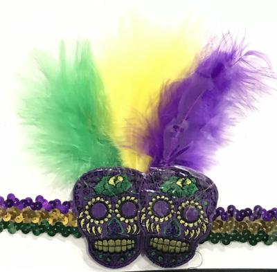 China Mardi Gras Skull Stretch Sequin Headband from Mardi Gras Party Favors Personalized with Feathers for sale