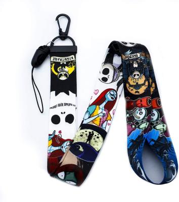 China Universal The Nightmare Before Christmas Jack Sally Anime Lanyard Skull Print Key Chain ID Card Badge Holder Halloween Neck Strap for sale