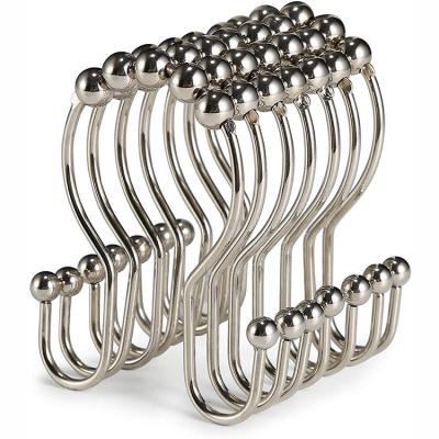 China Stocked 12 Pcs Shower Curtain Rings, Rust-Resistant Stainless Steel Roller Trim Sliding Double Anti-Drop Shower Curtain Hooks for sale