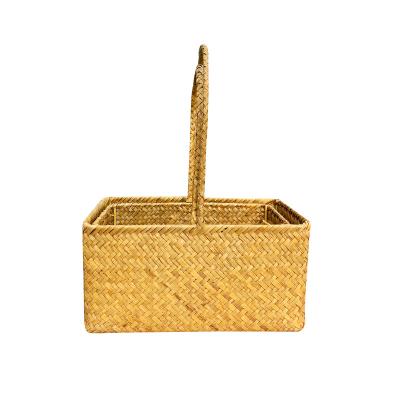 China 2022 New Products Sustainable Natural Vegetable Plankton Handmade Home Gift Wedding Woven Storage Baskets With Handle for sale