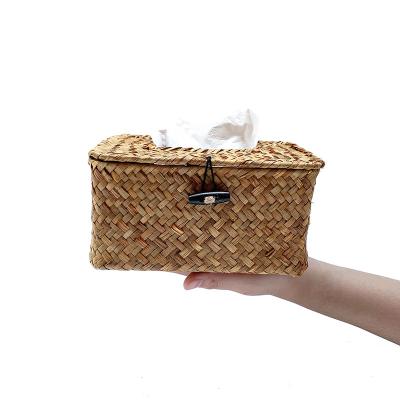 China Environmental Sustainable High Quality Rectangular Wicker Woven Rattan Fabric Handmade Box for sale