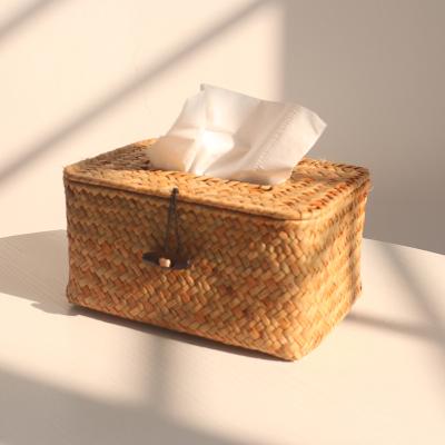 China Minimalist Hand - Woven Rectangle Seaweed Basket Tissue Dispenser Storage Vegetable Plankton Napkin Box For Office&Hotels for sale