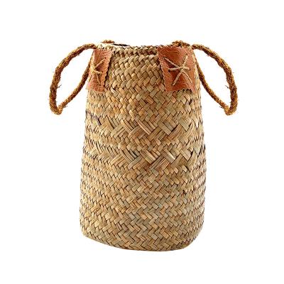 China Natural Handmade Wholesale Plant Plankton Viable Hot Selling Plant Straw Flower Basket Pots for sale