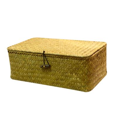 China Viable Wholesale Custom Seaweed With Rattan Handle Woven Basket Sea Grass Straw Storage Baskets for sale