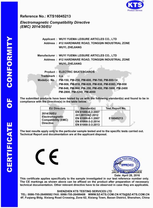 CE - Wuyi Yuema Leisure Articles Co., Ltd.