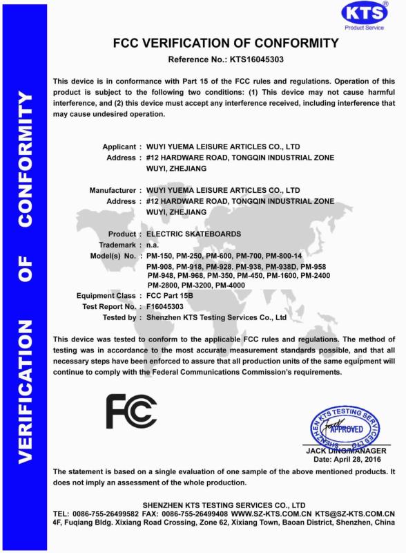 FCC - Wuyi Yuema Leisure Articles Co., Ltd.