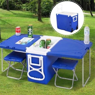 China OEM 28L Outdoor Waterproof Camping Ice Chest Insulated Cooler Box Foldable Portable Table With Wheels for sale