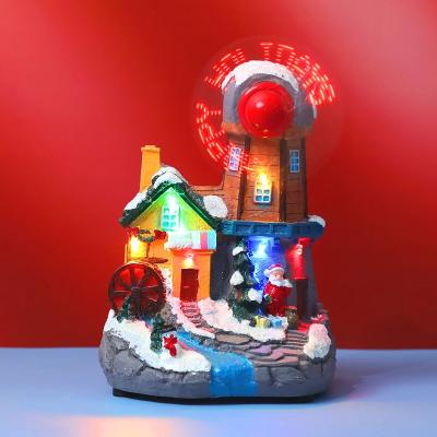 China 2021 Home Festival Decoration Christmas Decoration Kids Gift Led Light Up Resin Music Box Christmas Village Set Personalized Ornaments for sale