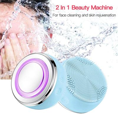 China Acne Treatment OEM Ultrasonic Facial Cleansing Massage Sweep LED Pore Detergent Radio Face Wash Brush Rechargeable Silicone for sale