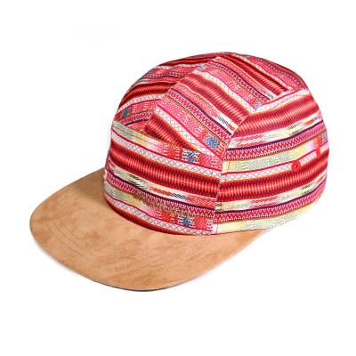 China Outdoor COMMON OEM Custom Design Print Pattern Suede Brim Camper Hat, Wholesale High Quality 5 Panel Hat for sale