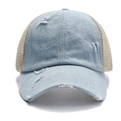 China Fashion Design COMMON High Profile White Washed Sport Hat Cap Distressed Denim Trucker Hat for sale