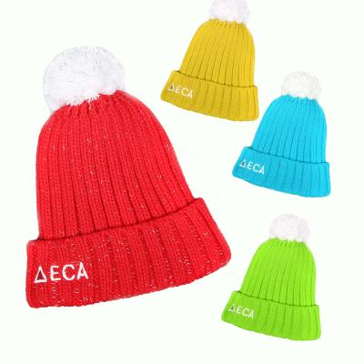 China 2020 COMMON Fashion Promotional Fleece Striping Pom Pom Women's Warm Winter Hat Knitted Beanie Hats for sale