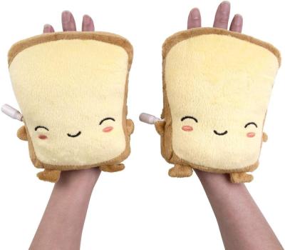 China Gift Customized Indoor Fingerless Heating Plush Toast Hand Warmers Gloves Fingerless Typing No Finger Mitt for sale