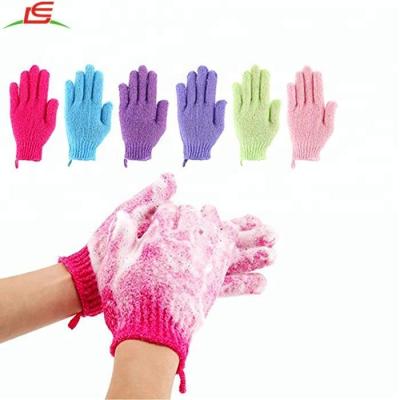 China Hot Selling Eco-friendly And Eco-Environmental 6 Pair Bath Exfoliating Gloves Nylon Shower Gloves for sale