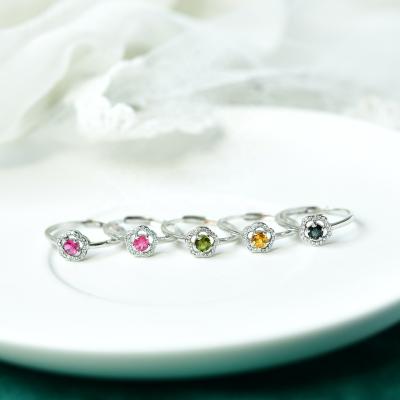 China Tourmaline Sterling Silver Ring Semi Previous Gemstone Romantic Natural Popularity for sale