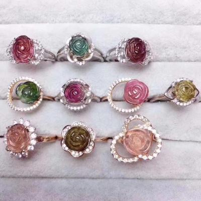 China Natural Tourmaline Rose Sterling Silver Ring High Quality Romantic New Products for sale