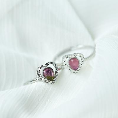 China Romantic High Quality Natural Sterling Silver Ring Popular Crystal Tourmaline Ring for sale