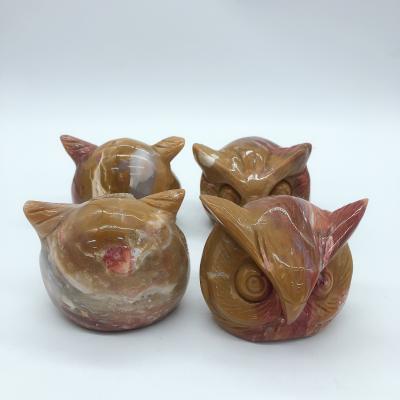 China Hot Selling Polish China Ocean Jasper Owl Head Carving Crystal For Home Decoration for sale