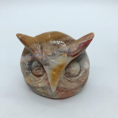 China Jasper Owl Head Carving Wedding Souvenirs Popular Gift China Ocean Raw Crystal for sale