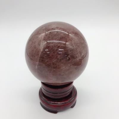 China New Products Polish Gemstone Strawberry Quartz Sphere Folk Arts Ornanments Healing Crystal Collectible for sale