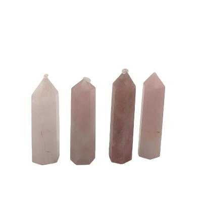 China Wholesale Natural China Quartz Point Magic Wand Healing Crystal Pink Crystal Rose Quartz Tower for sale