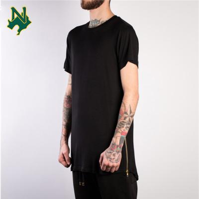 China Breathable Custom Big Tee Mens Breathable Streetwear T Shirts Black Single Side Zipper T-shirt Drop Tail Zipper Up Long Tee Row Sports Shirts Wholesale for sale