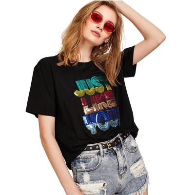 China Viable Reversible Sequin Hot Sale Sequin Reversible Women Fashion Streetwear Hip Hop Streetwear T-shirt Reversible T-shirt for sale