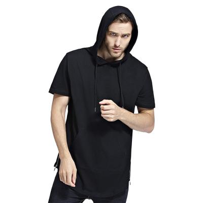 China Men's Hippie Streetwear Aplet Short Sleeve T-shirt 100% Cotton Anti-Shrink Hoodie Hip Hop Elong Light Side Zipper Anti-Shrink for sale