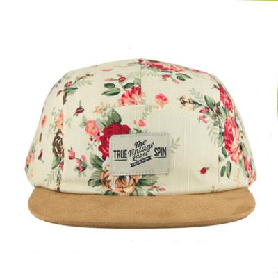 China 5 Panel JOINT JOINT Custom Floral Hats With Design Leather Wholesale Fashion Brim Beautiful Hawaii Style for sale