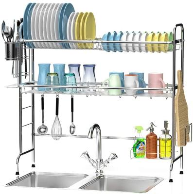 China Modern Customized Viable Over The Sink Organizer Dish Storage Rack Double Sink Shelf Dish Drainer Rack for sale