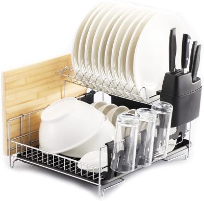 China Sustainable Double Dish Drying Organizer For Kitchen Countertop Customized Standing Type Dish Rack Dish Rack for sale