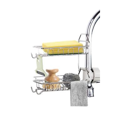 China Wholesale Viable Storage Rack Stainless Steel Double-Layer Bathroom Kitchen Shelf Sponge Hanging Faucet Rack Hanging Rack for sale